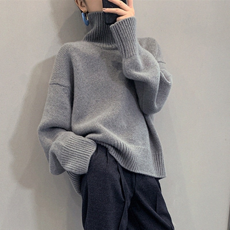 2023-Autumn-and-Winter-New-Thick-Cashmere-Sweater-Women-High-Neck-Pullover-Sweater-Warm-Loose-Knitted