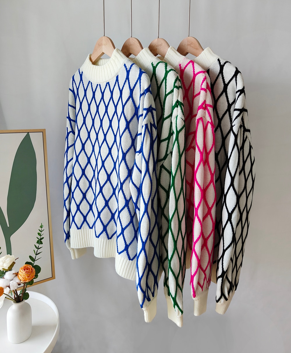 Green-Oversized-Plaid-Sweater-for-Women-2023-Autumn-Winter-Soft-Warm-Pullovers-Half-Turtleneck-Knitted-Top-4