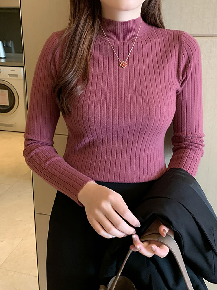 ITOOLIN-Women-Cashmere-Sweater-Slim-Soft-Knitted-Jumpers-Mockneck-Pullovers-Solid-T-Shirts-Semi-Turtleneck-Sweaters