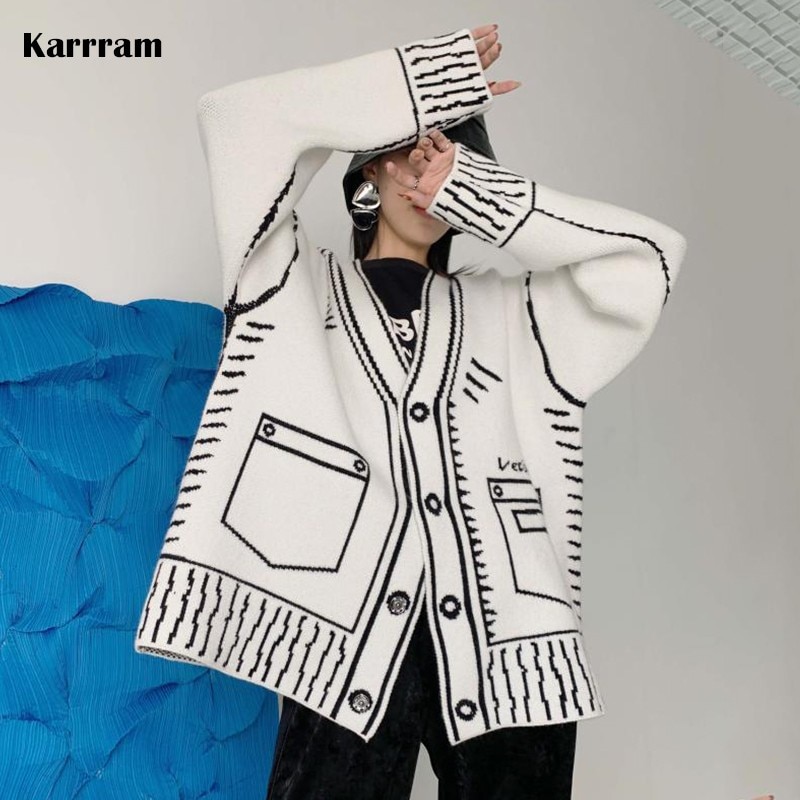Karrram-Print-Graffiti-Unique-Cardigan-Women-Loose-V-neck-Long-Sleeve-Luxury-Knitted-Female-Cardigans-Coat