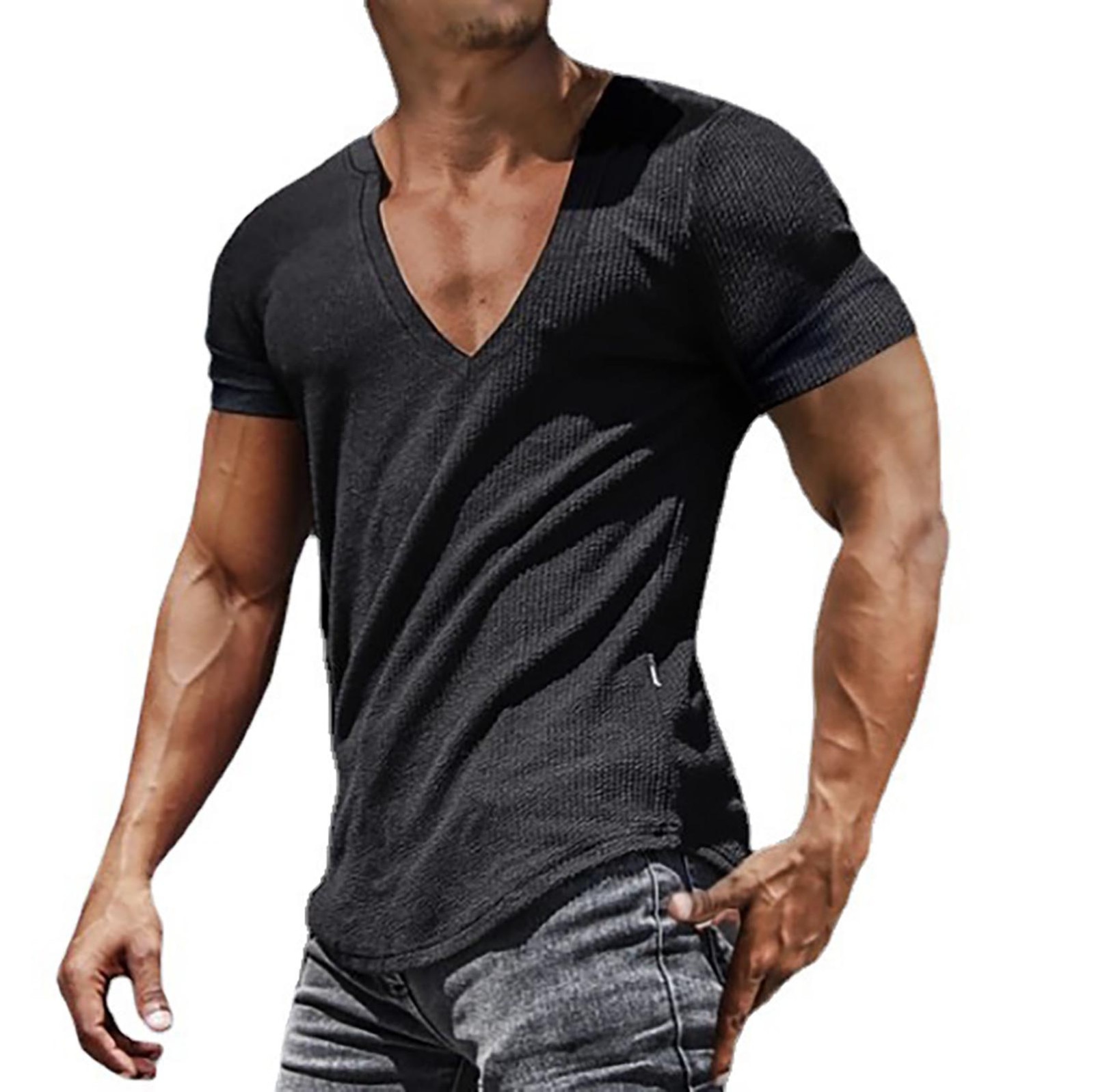 Men-White-Basic-T-shirts-Breathable-Knitted-T-Shirt-Tops-Short-Sleeve-Slim-Summer-Oversized-Loose-3