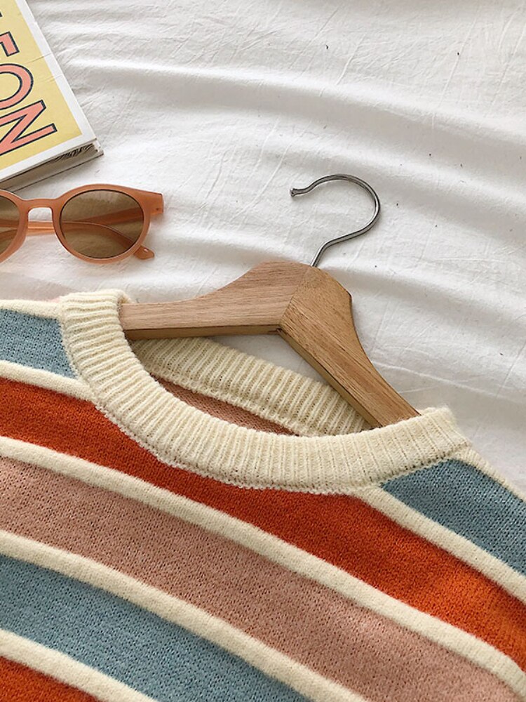 New-Women-Stripe-Sweater-Autumn-Winter-Loose-Long-Sleeve-Pullover-Tops-Korean-Ladies-Knitted-Patchwork-Korean-3