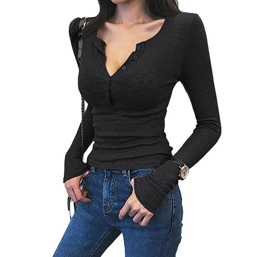 Spring-Autumn-Women-Cotton-T-Shirt-Long-Sleeve-White-Femme-Knitted-Tee-V-Sexy-Deep-Clothes-2