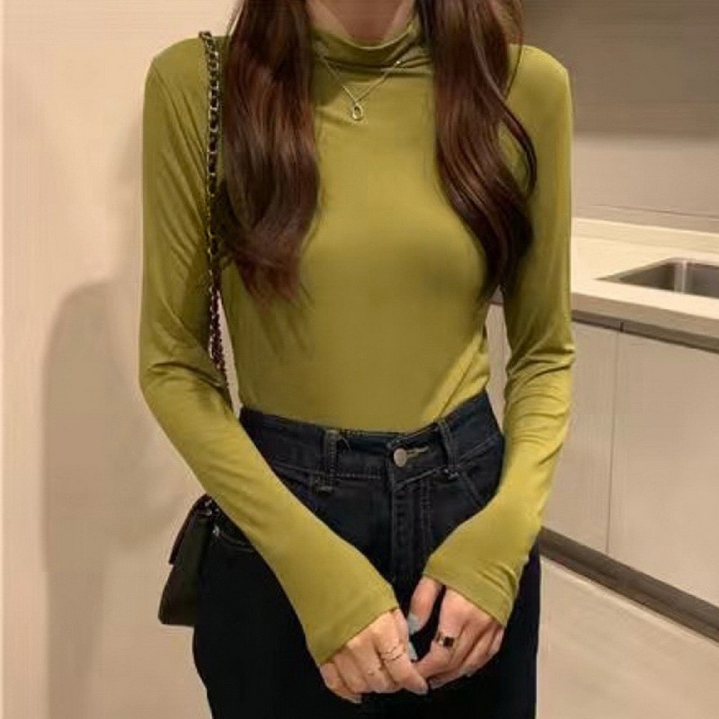 Women-Turtleneck-Sweater-Autumn-Long-Sleeve-Shirt-Pullover-Slim-Korean-Simple-Basic-Solid-Color-Tops-Cheap